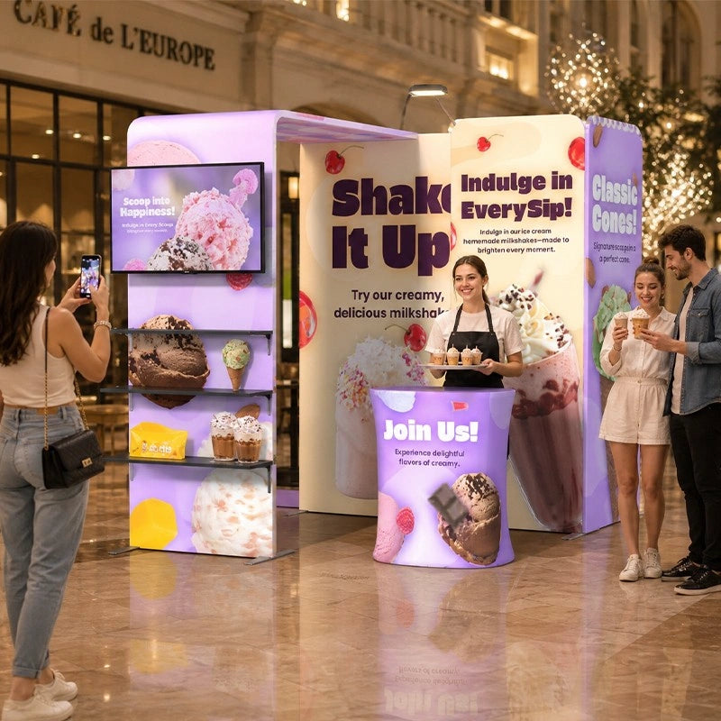 Professional 10x10 Trade Show Booth Kit creating a complete branded exhibition environment.