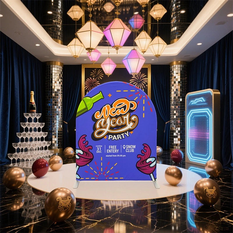 Custom printed Arch Backdrop designed as a statement focal point for event entrances, ceremonies, and photo areas
