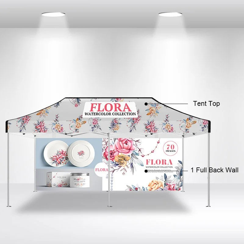 10x20 branded event tent providing spacious coverage for products, counters, giveaways, and demonstrations
