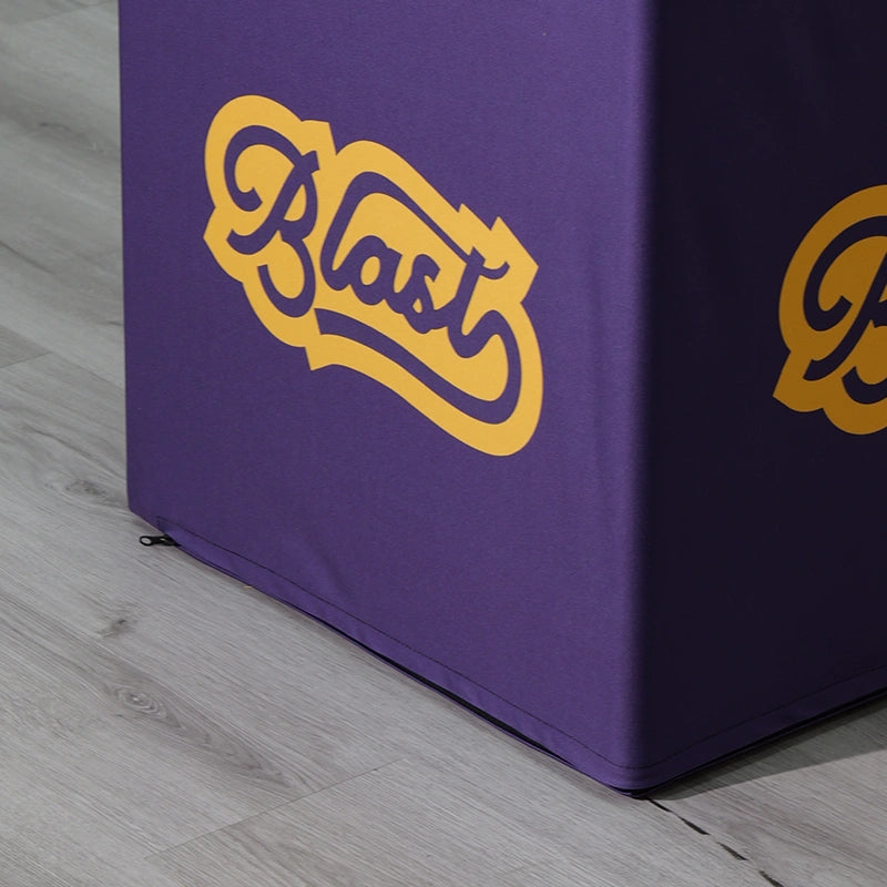 Close-up of graphic detail on 3D cube display panels