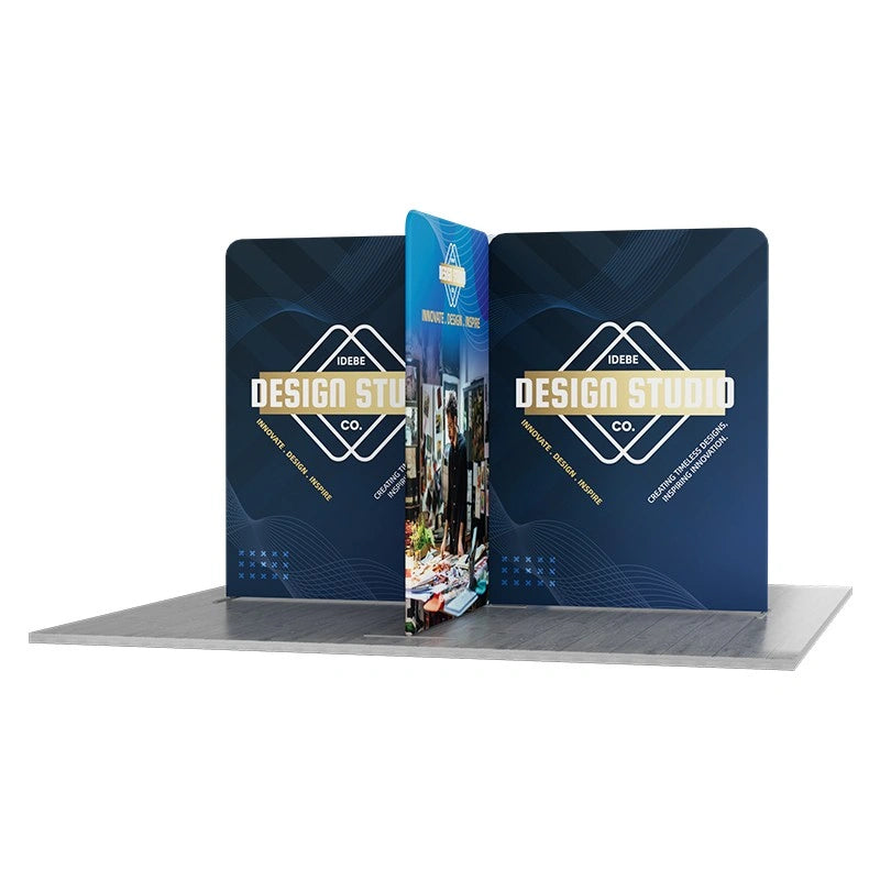 Cross island modular fabric display system for trade shows