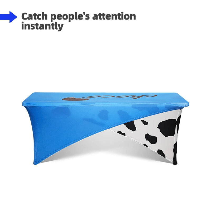 Cross-over Stretch Table Cover with open-front design for exhibitions