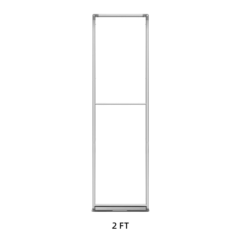 Side angle view showing square corner design of fabric banner stand