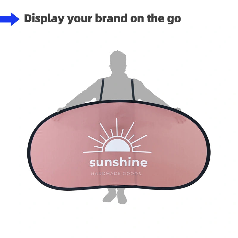 Front view of walking billboard with full-color printed graphics