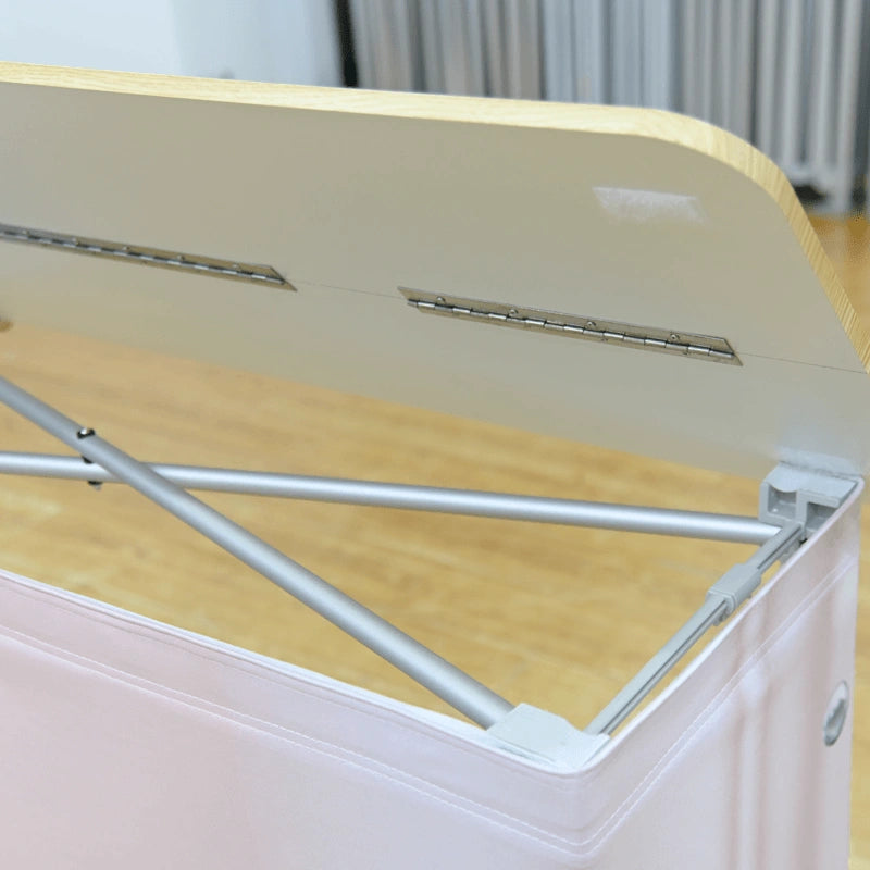 Fabric exhibition counter with internal shelf and professional full-color graphic wrap