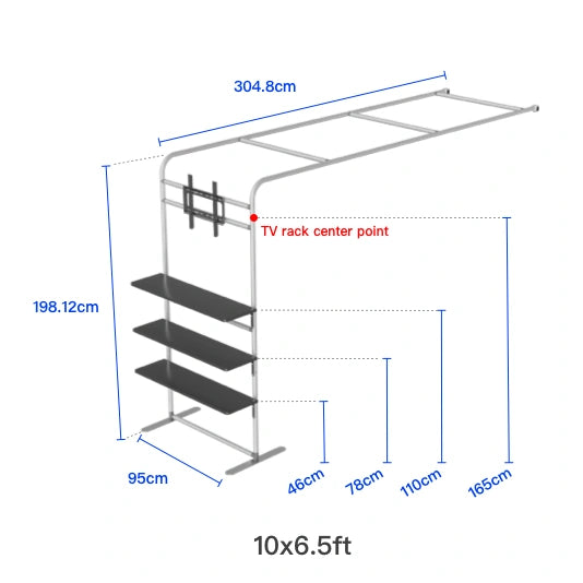L-Shaped Display Shelf & TV Rack designed to combine physical products with digital presentations