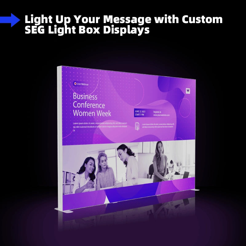 “Custom 10x8.2 ft SEG light box display with backlit fabric for events, conferences and brand promotion”