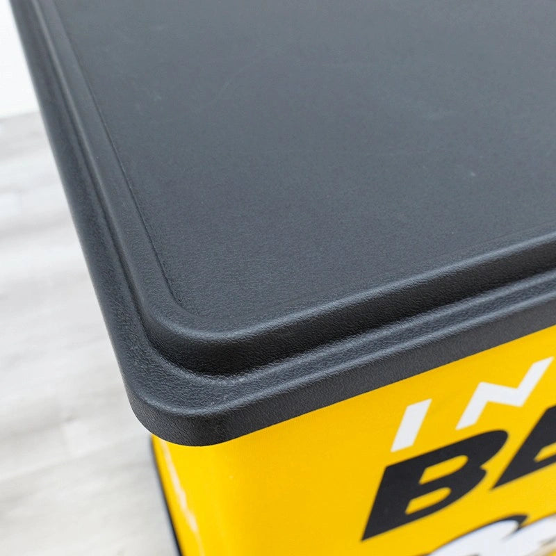 Portable trade show counter with custom branding and elevated promotional header