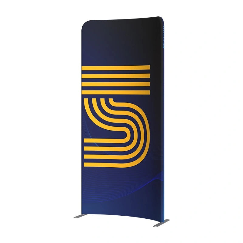 Custom printed B9 booth display with spacious areas for product showcases and multiple marketing messages