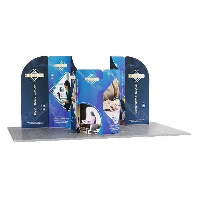 Magnetic curved banner stand panels in 13x10 booth setup