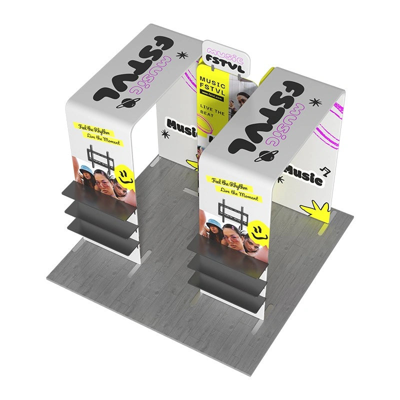 10x10 Trade Show Booth Kit B6 with custom printed graphics for impactful brand presentations.