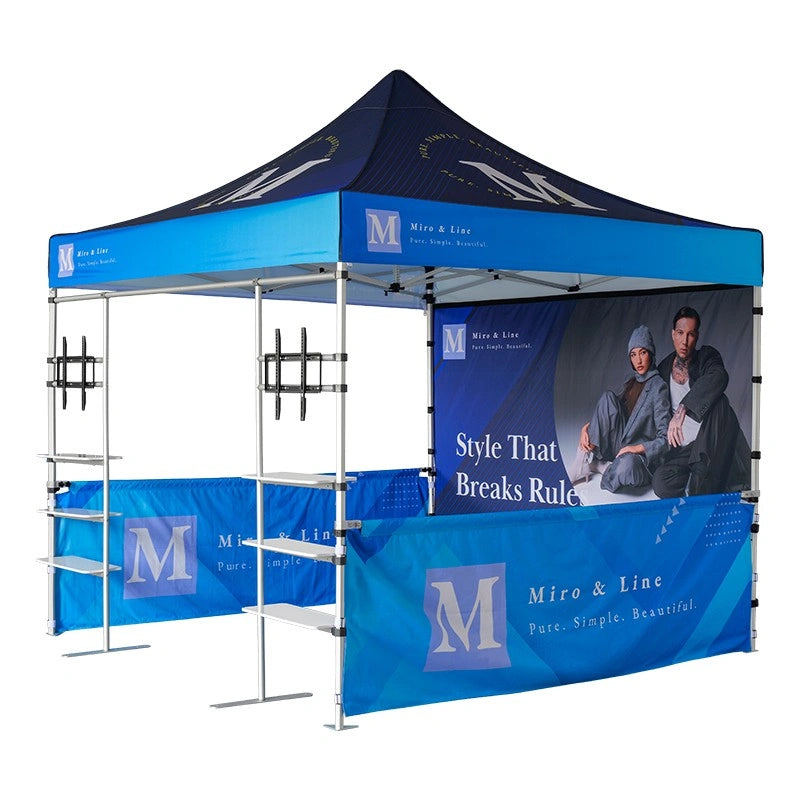 Outdoor retail tent kit with branded canopy graphics