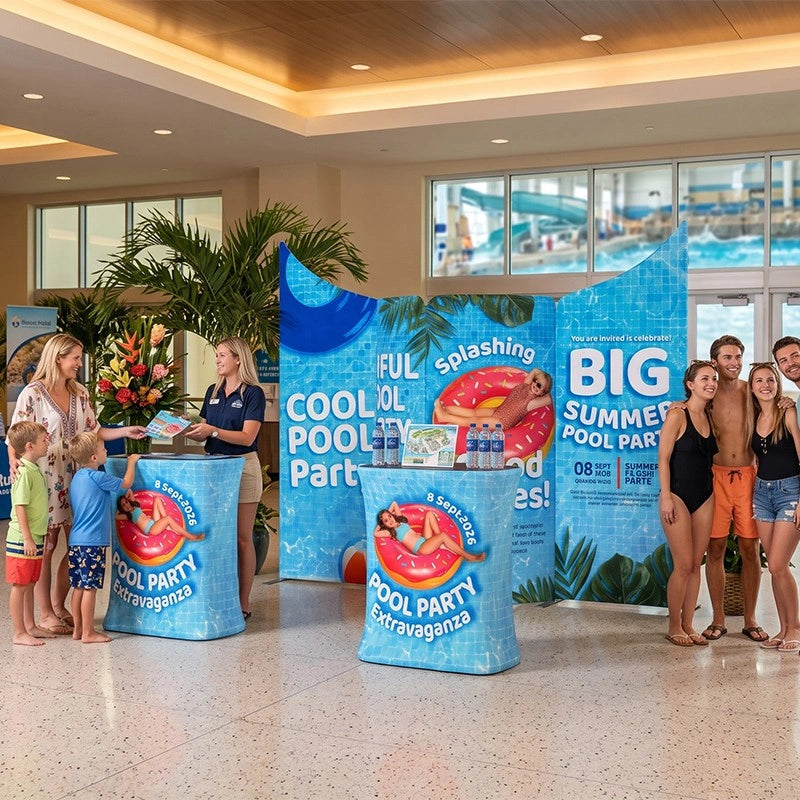 Portable 10x10 exhibition display designed to showcase priority products and campaign messages at trade shows