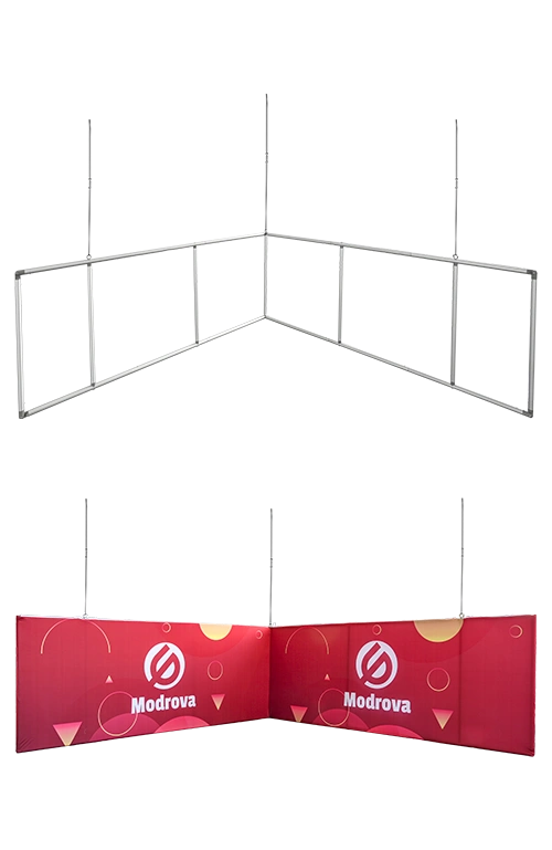 Aluminum frame L shaped hanging sign with fabric graphic