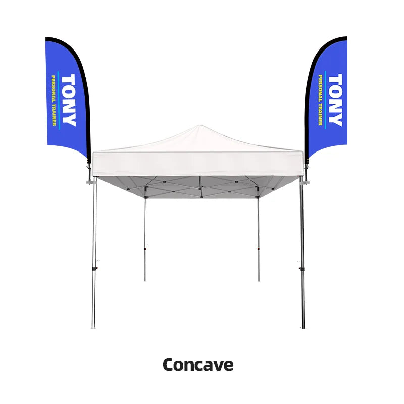 Tent Feather Flag with custom printed graphics for canopy tents, festivals, markets, and brand activations.