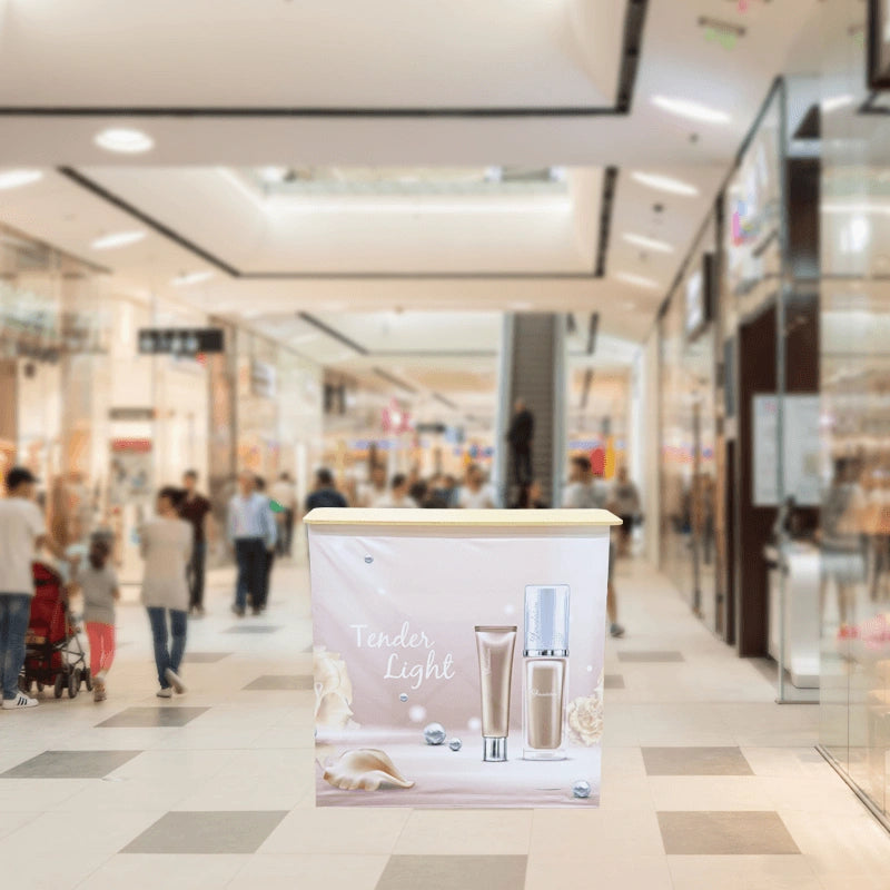 Lightweight Fabric Pop Up Counter Display with printed graphics and durable countertop