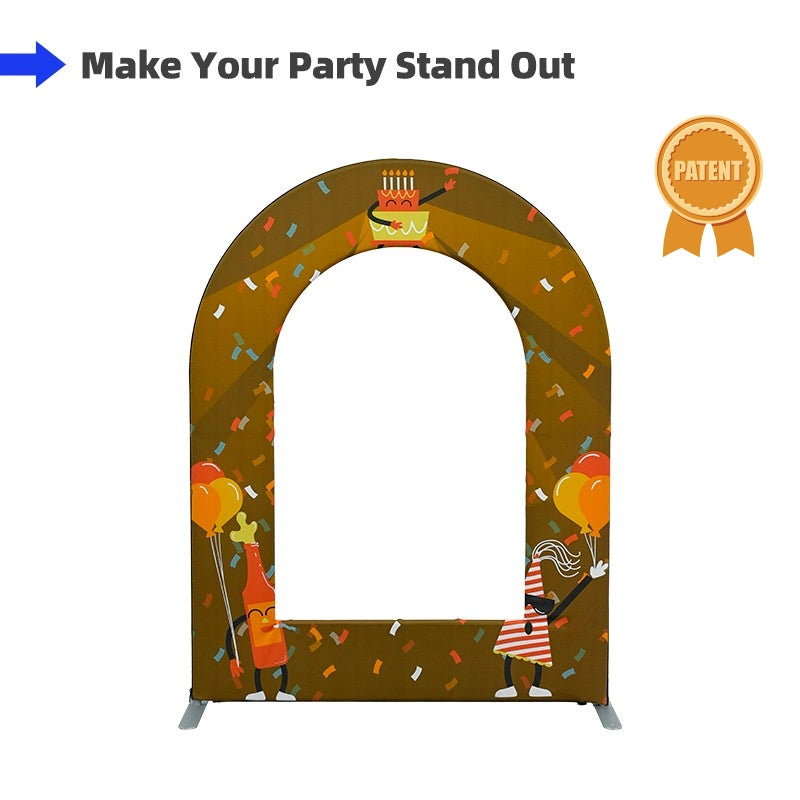 Custom event arch stand designed for creative styling with florals, balloons, greenery, lighting, and signage