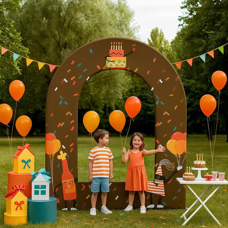 Reusable Open Arch Event Stand with customizable graphics for changing themes, campaigns, and special occasions