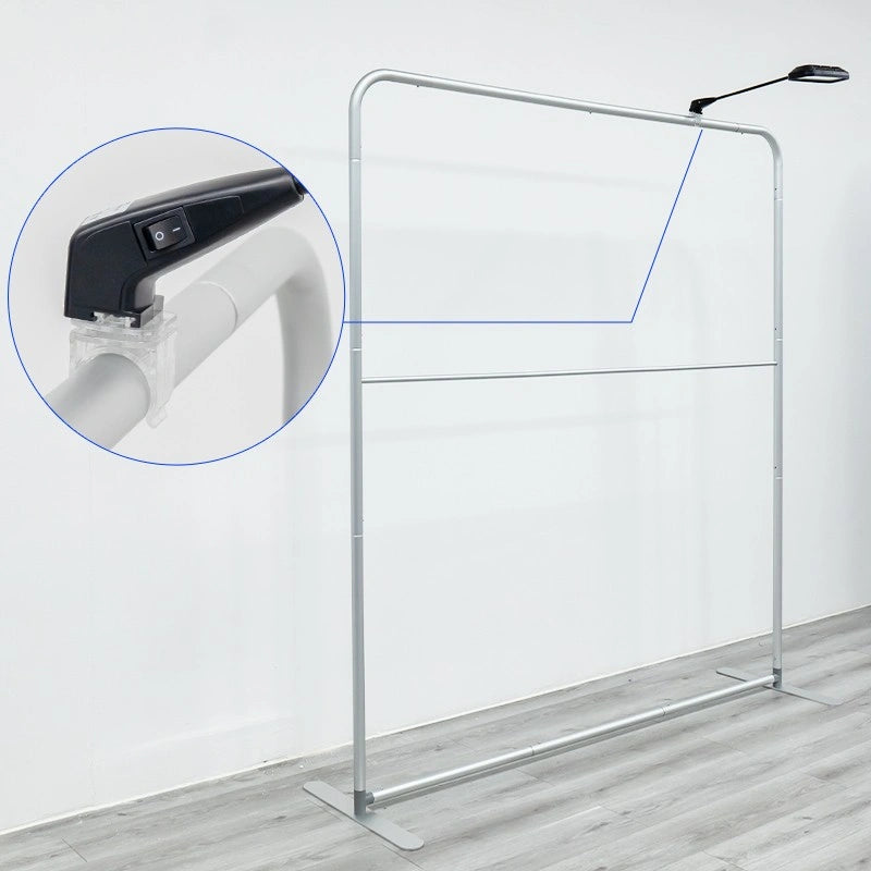 Tension fabric display frame with mounted LED lights