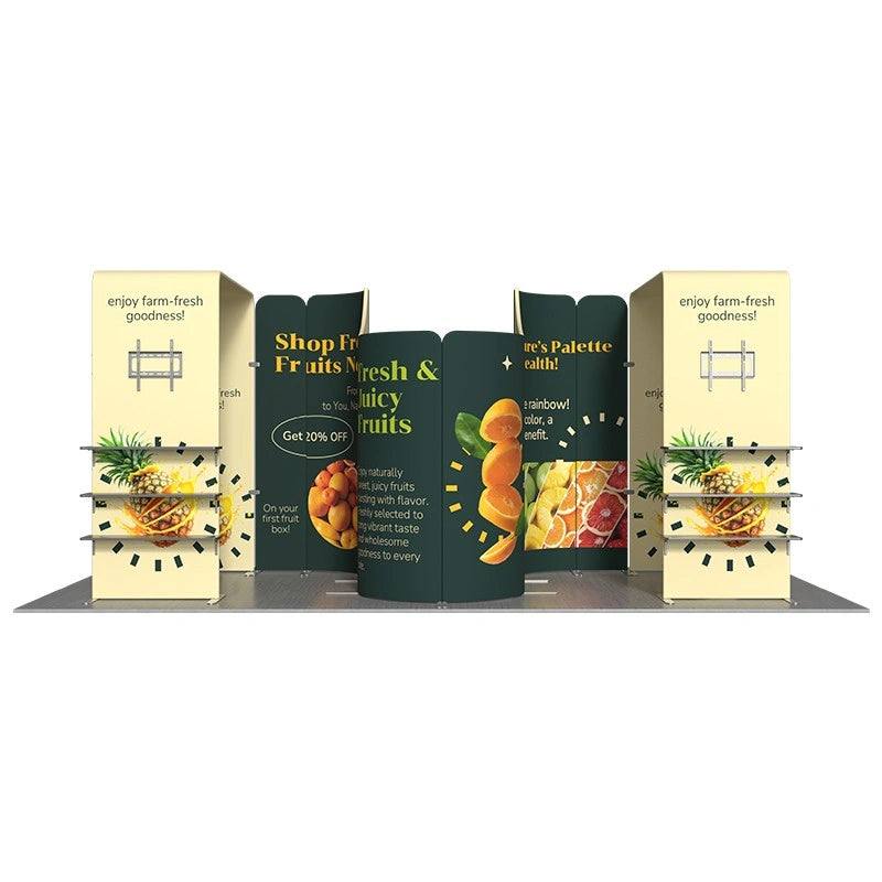 10x20ft exhibition booth B8 with vibrant custom fabric graphics designed for high-traffic trade show environments