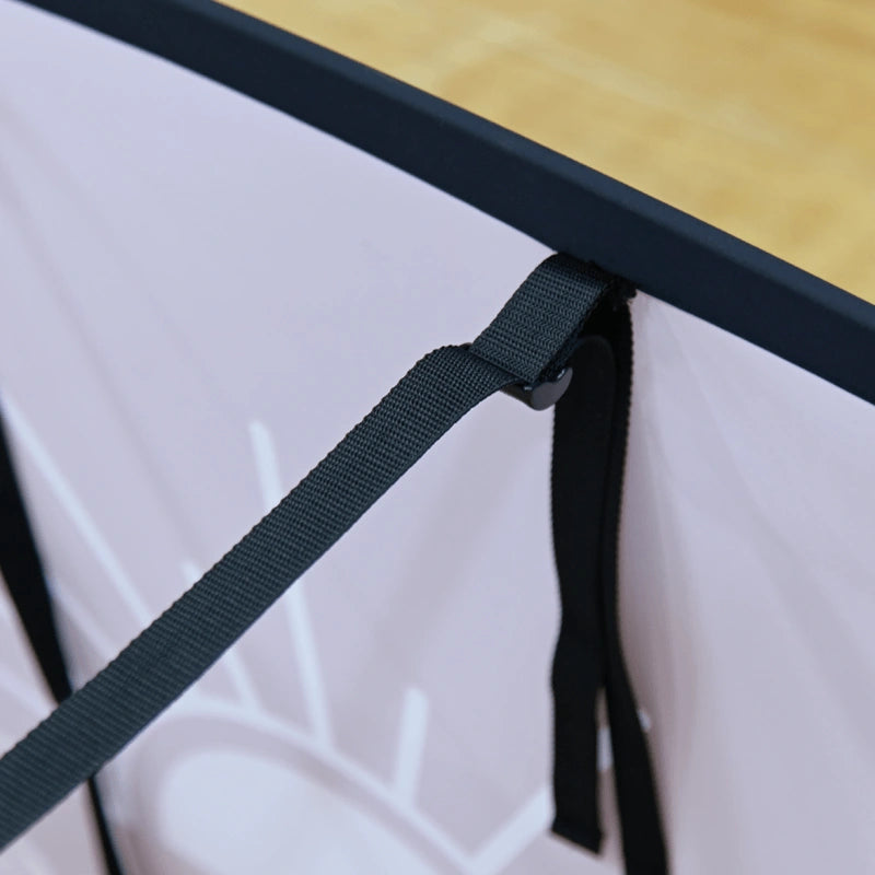 Close-up of printed graphics on walking billboard