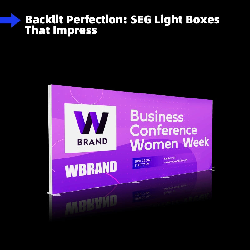 Backlit SEG Light Box display showcasing vibrant graphics on 16.4x8.2ft flame-retardant fabric by printmyexpo