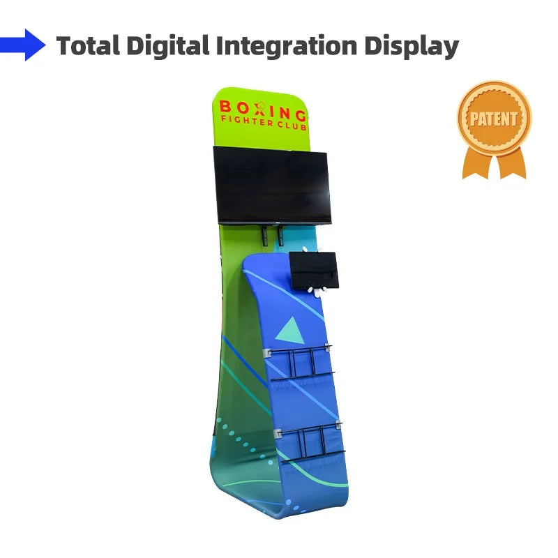 TV and Tablet Literature Stand with custom printed tension fabric graphics