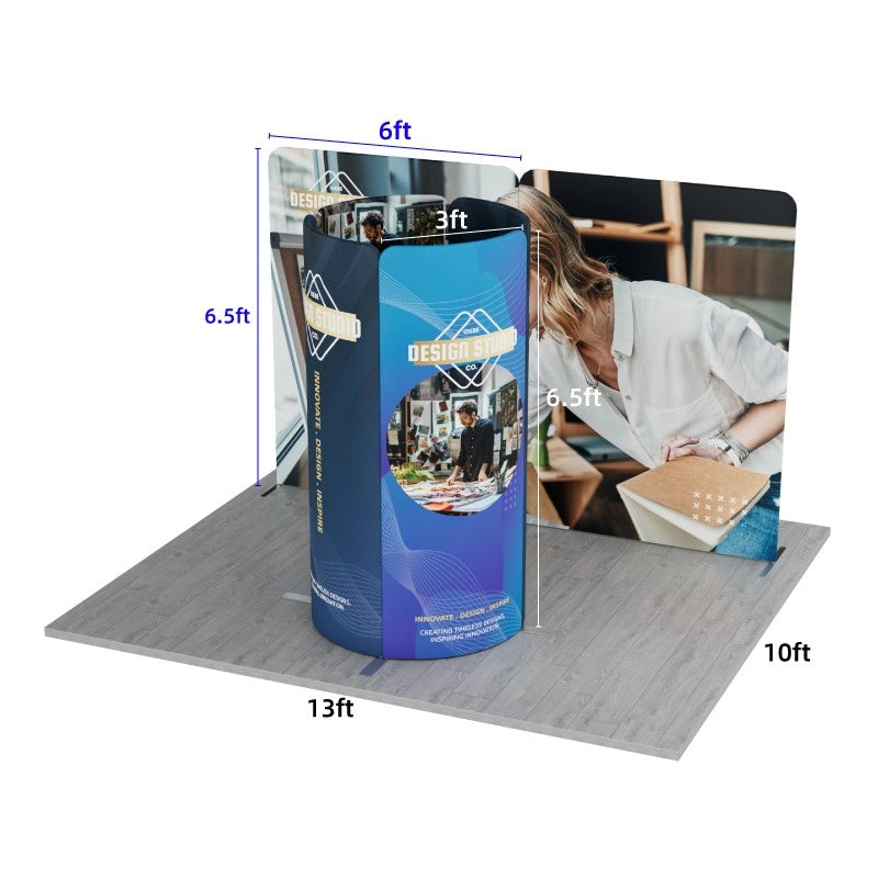 Curved and straight magnetic banner stand panels connected together