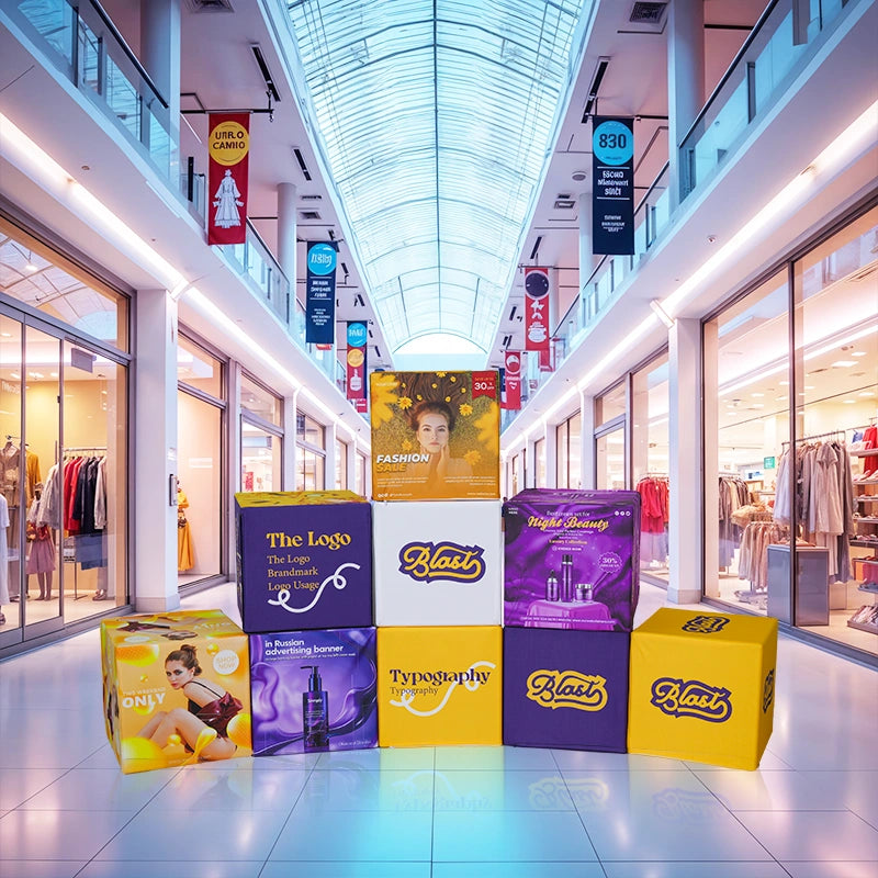 Side angle showing modular connections of 3D cube display