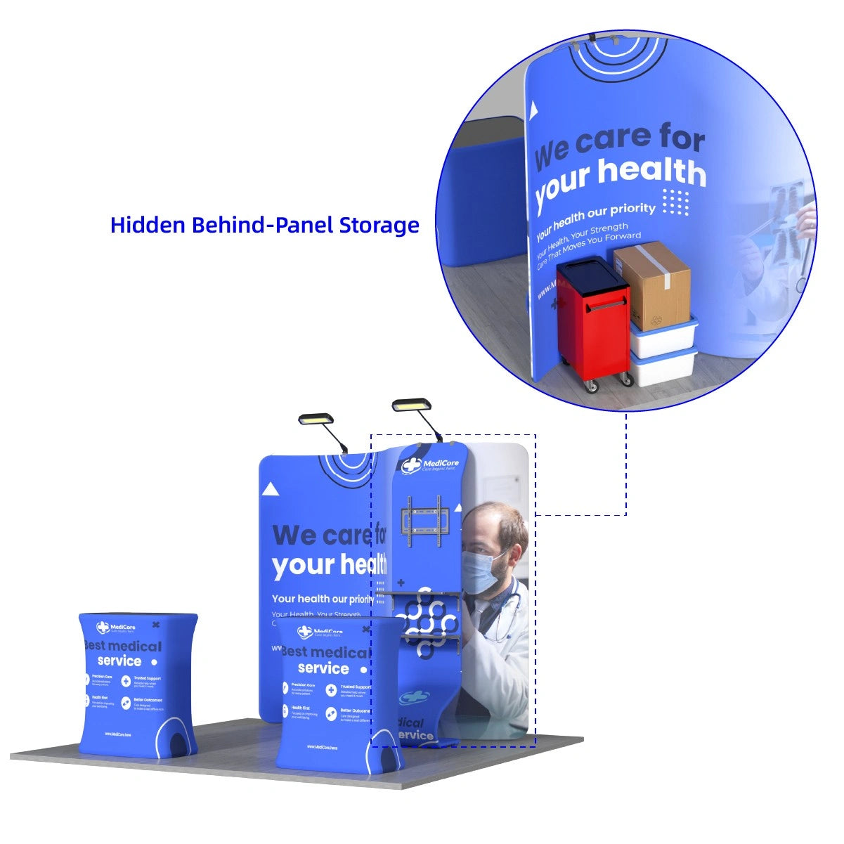 Reusable 10x10ft booth kit with custom branding for trade shows, conventions, and marketing campaigns