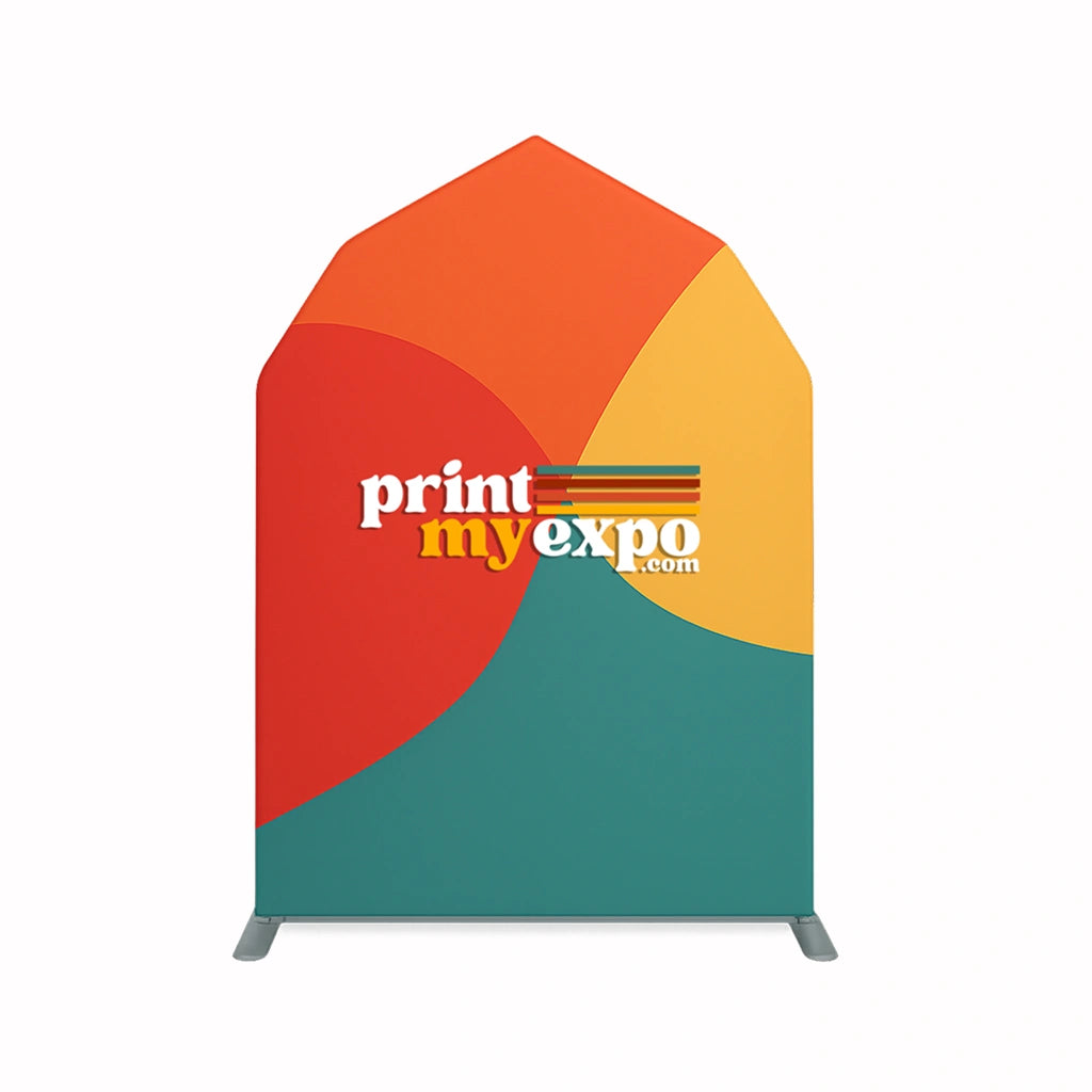 Barn arch backdrop with custom printed tension fabric for event décor