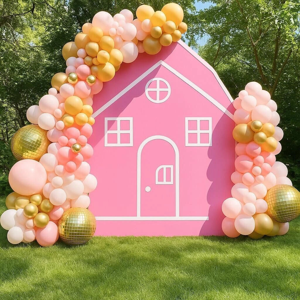 Barn arch backdrop with wrinkle-free fabric for seamless event displays