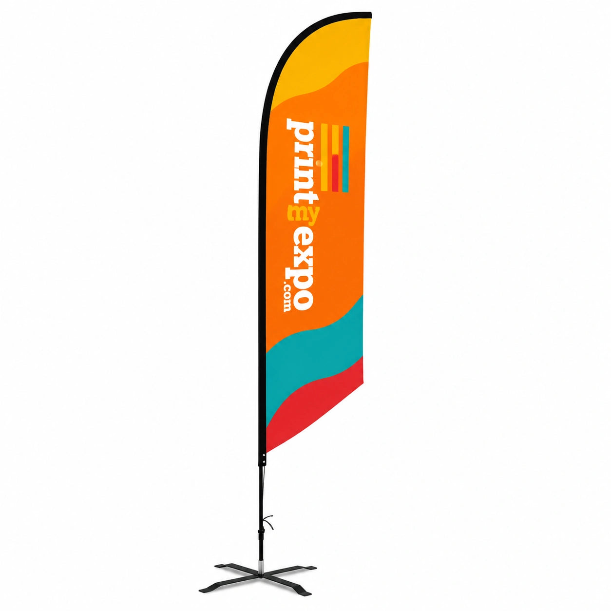 Custom Angled Flag with Uni-Fit Pole featuring a sleek angled profile for professional business branding and promotional events.