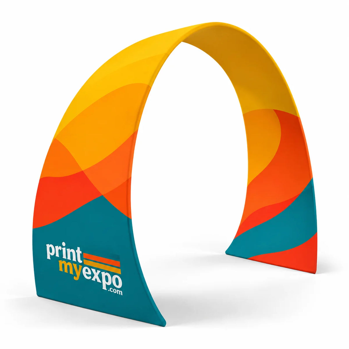 PrintMyExpo Tapered Arch Display with custom fabric graphics for branded trade show entrances