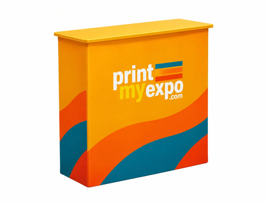 Fabric Pop Up Counter Display with custom printed graphics and portable aluminum frame