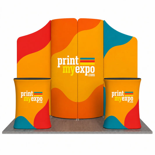 10x10ft Trade Show Booth Kit B14 with coordinated custom graphics for professional trade shows and business exhibitions