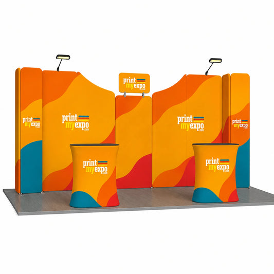 10x20ft Trade Show Booth Kit B7 with custom printed graphics for engaging trade shows, expos, and business exhibitions