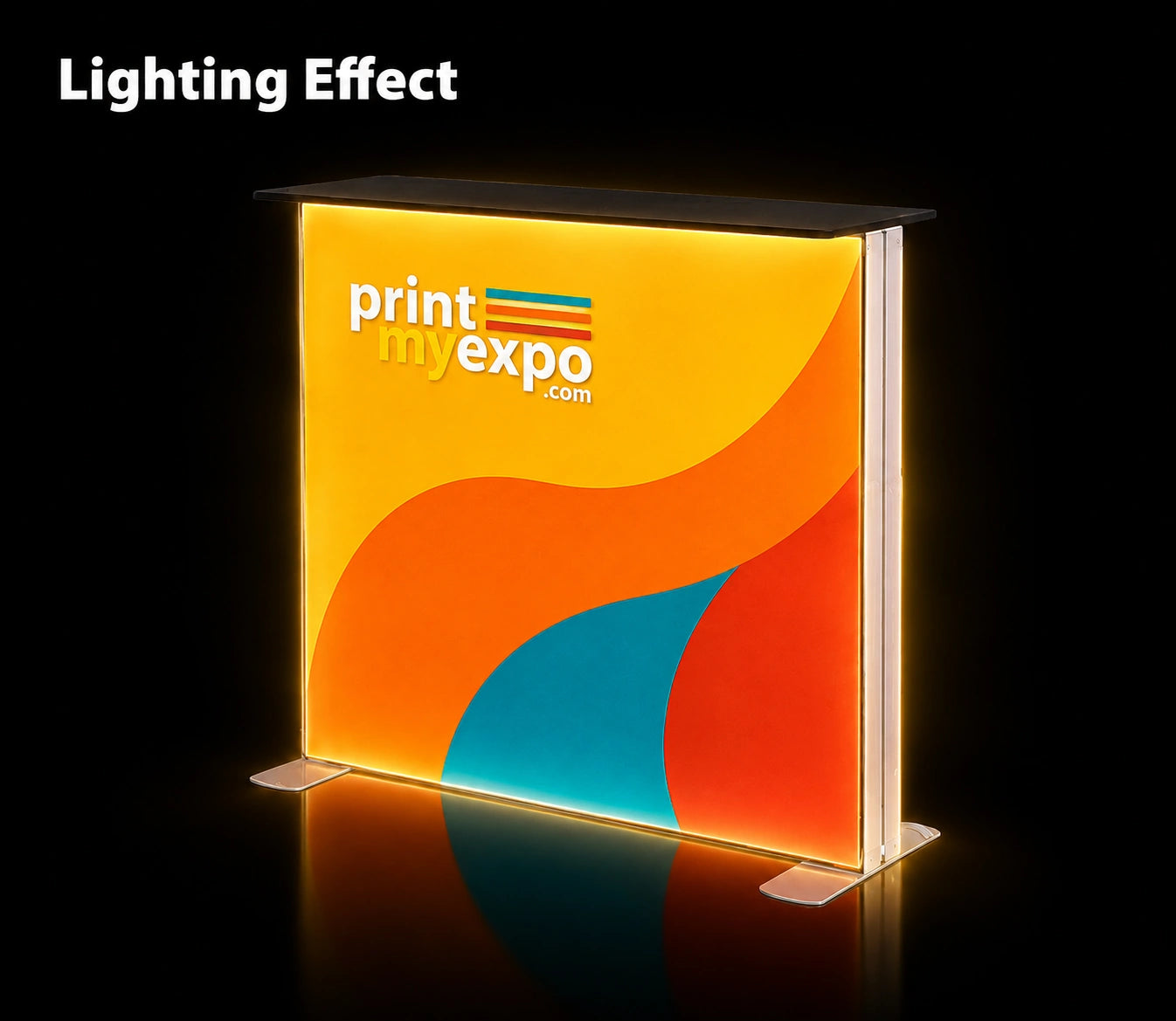 PrintMyExpo SEG Light Box Display Counter with illuminated graphics for professional exhibition and event branding