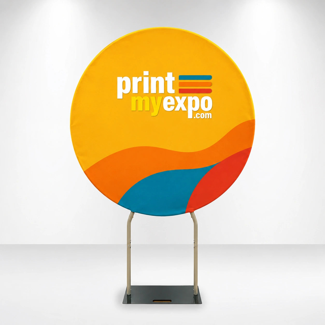PrintMyExpo EZ Extend Circle Backdrop with custom graphics for weddings, celebrations, photos, and branded events