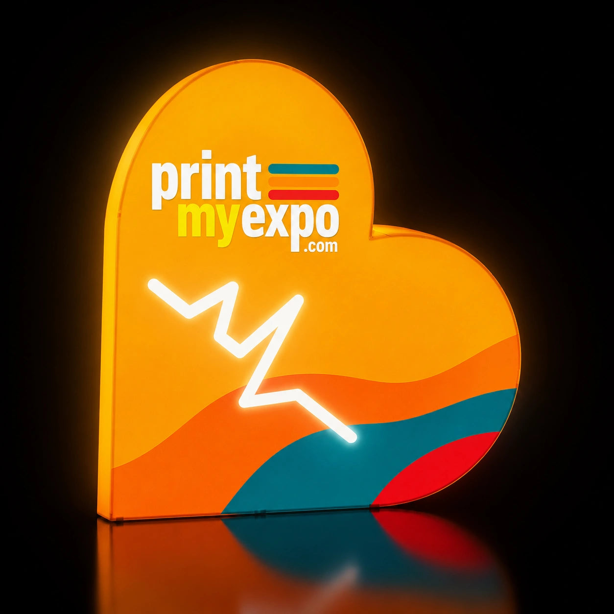 PrintMyExpo 3D Heart Shaped Backdrop with custom graphics for weddings, proposals, anniversaries, and photo events.