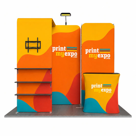 10x10 Trade Show Booth Kit B5 with coordinated custom graphics for professional exhibition displays.