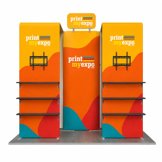10x10 Trade Show Booth Kit B6 with coordinated custom graphics for professional exhibition displays.