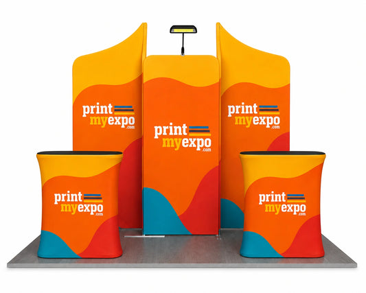 10x10ft Trade Show Booth Kit B9 with custom printed fabric graphics for professional trade show and exhibition displays