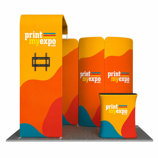 10x10ft Trade Show Booth Kit B10 with custom printed fabric graphics for professional trade show exhibitions