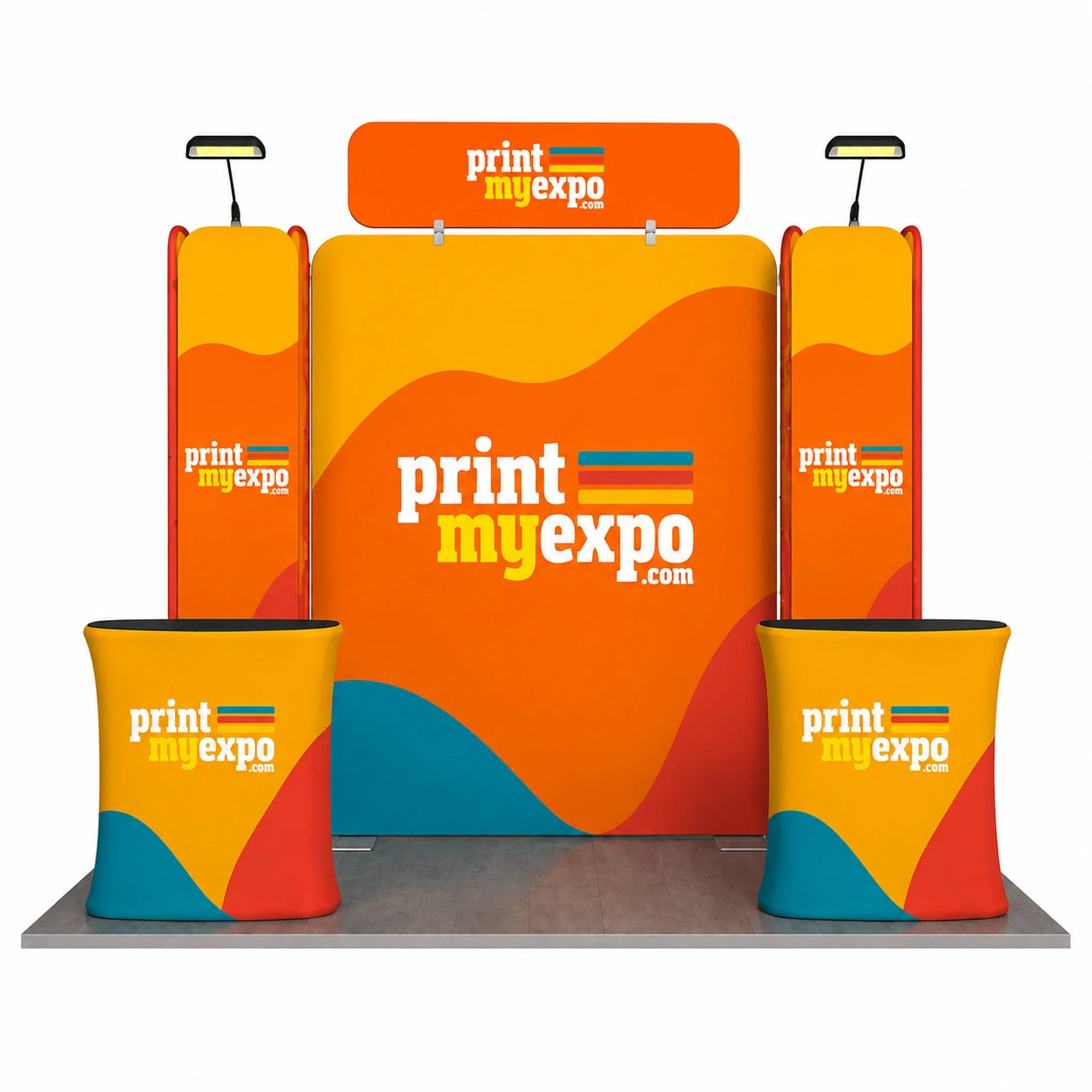 10x10ft Trade Show Booth Kit B11 with custom printed fabric graphics for professional trade show exhibitions