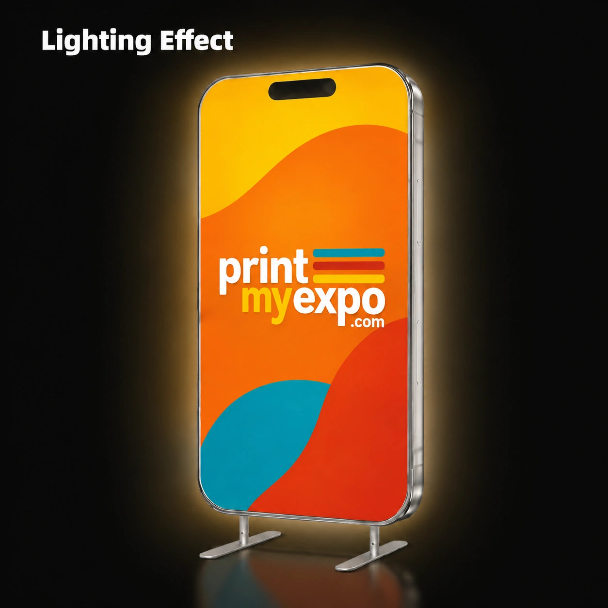 Custom Phone-Shaped Exhibit Stand with branded graphics for trade shows