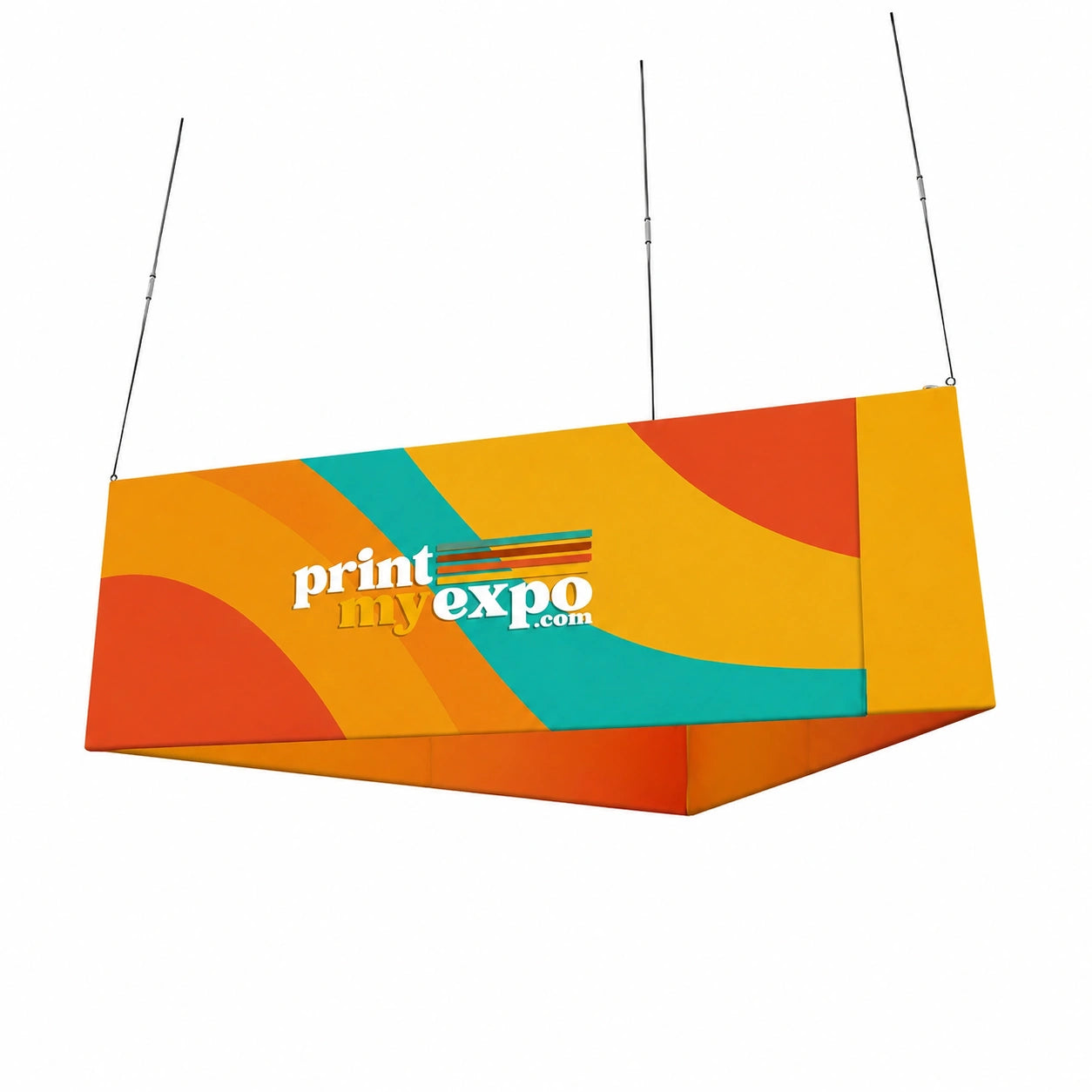 Triangle hanging sign for trade show overhead branding