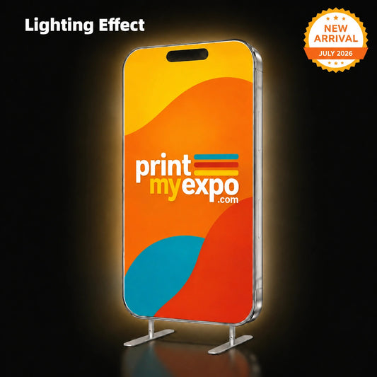 Custom Phone-Shaped Exhibit Stand with branded graphics for trade shows
