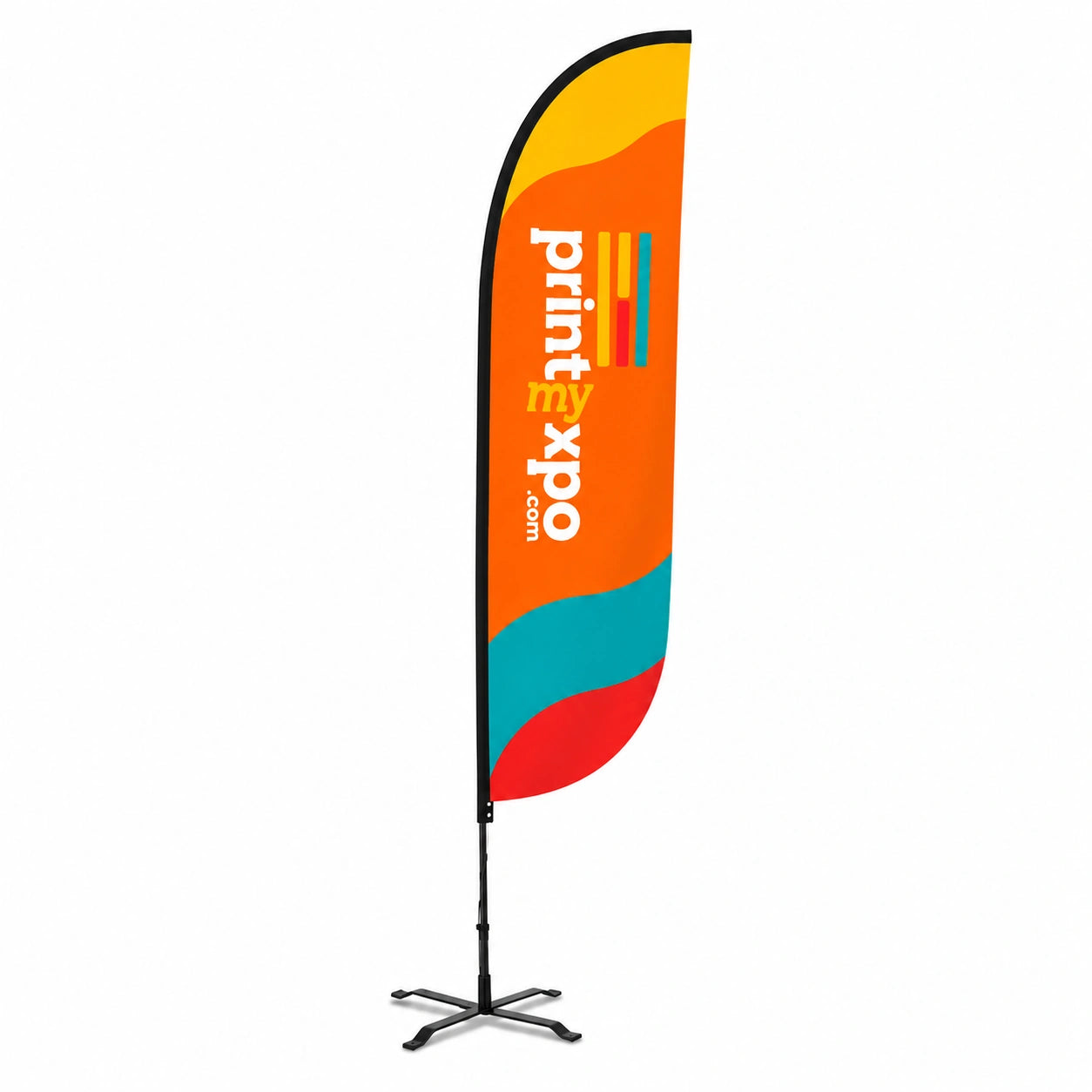 Custom Convex Flag with Uni-Fit Pole featuring a bold curved profile for professional business branding and promotional events.