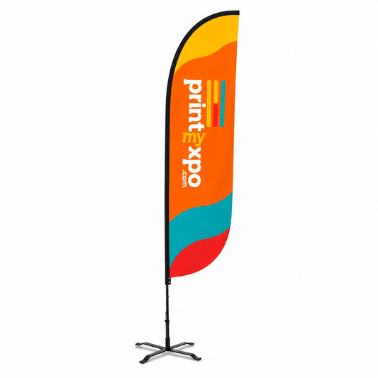 Custom Convex Flag with Uni-Fit Pole featuring a bold curved profile for professional business branding and promotional events.